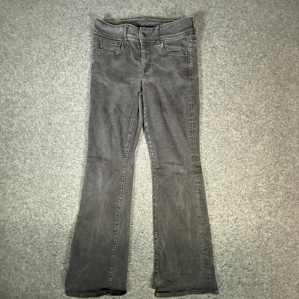 American Eagle Kick Boot Jeans Womens 8 Next Level Stretch Faded Black Denim‎